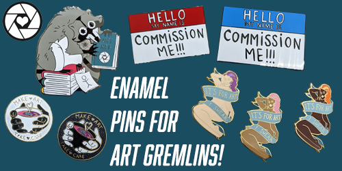 enamel pin preview images with artist themes