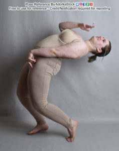 Curvy, white, nonbinary pose reference model bend WAY back with one hand holding a cigarette