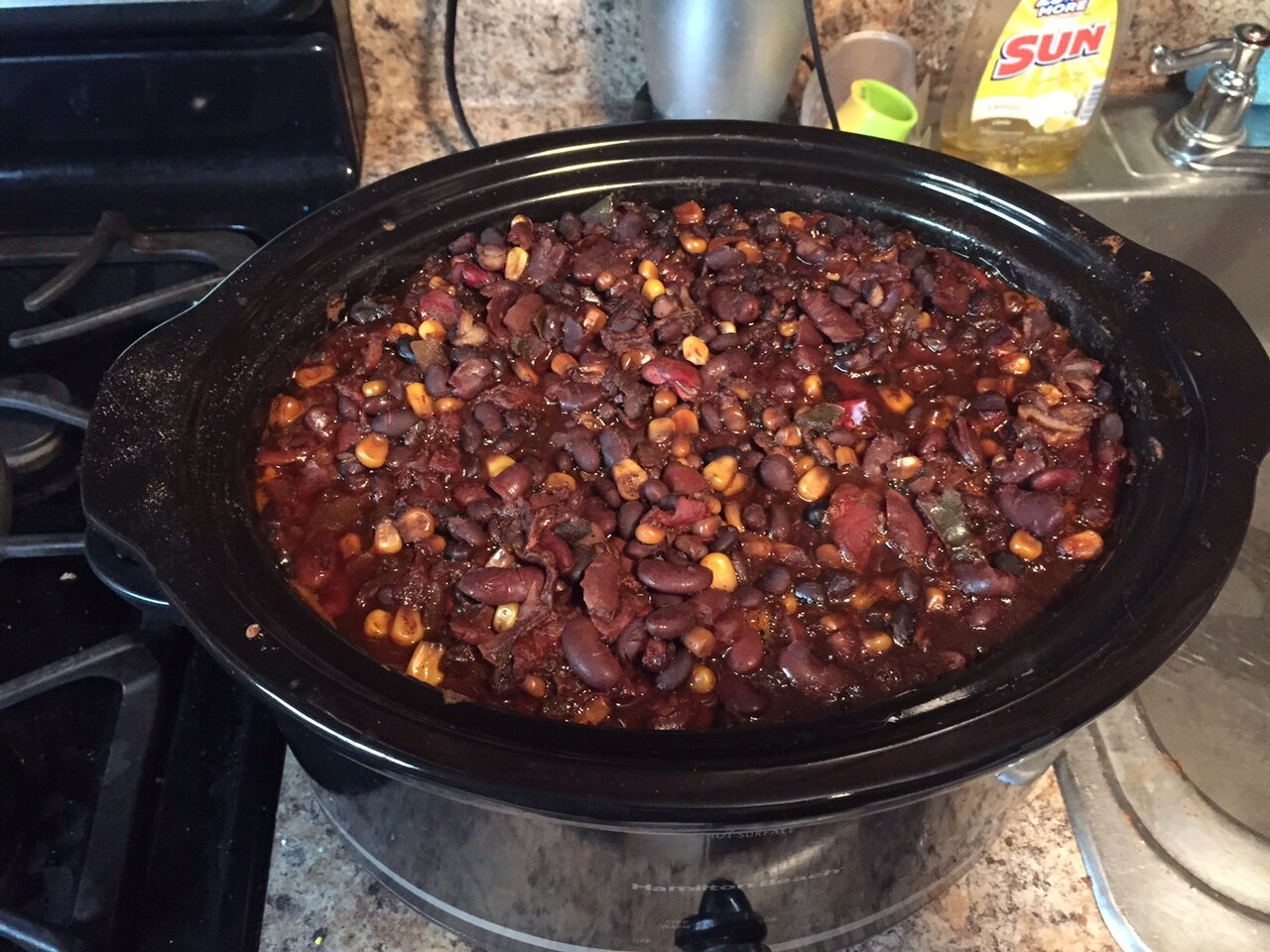 Five Minute Crock Pot Veggie Chili