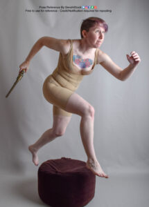 pose reference model in a mad run with a revolver in one hand